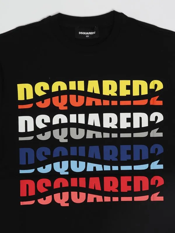 T-shirt bambino Dsquared2 con logo all over Nero