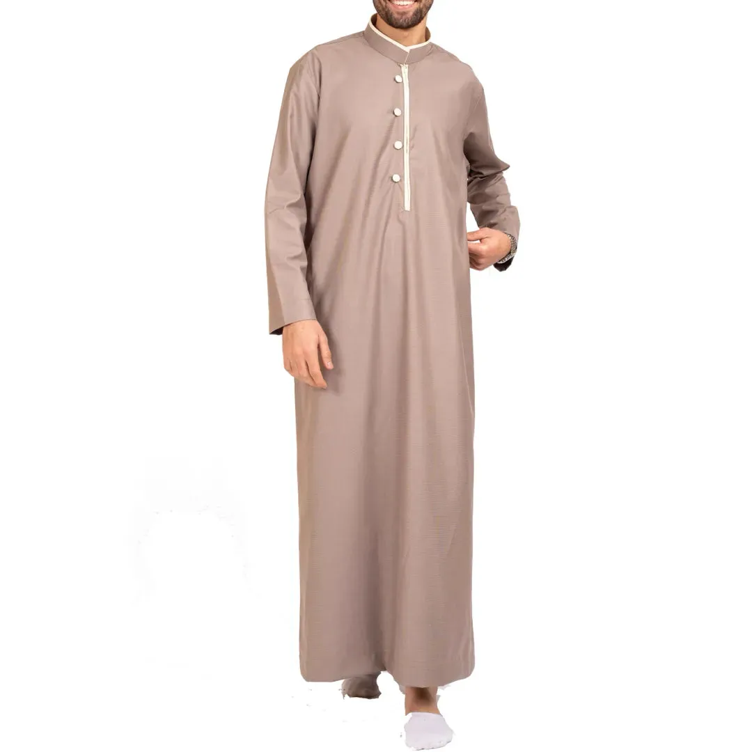 Thobe Jubba da Uomo Abbigliamento Islamico Caftano Musulmano Colletto alla Coreana