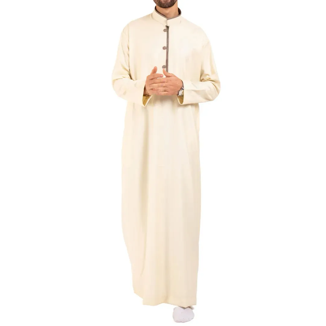 Thobe Jubba da Uomo Abbigliamento Islamico Caftano Musulmano Colletto alla Coreana