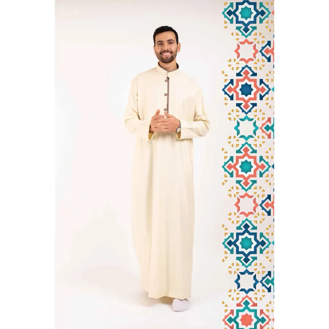 Thobe Jubba da Uomo Abbigliamento Islamico Caftano Musulmano Colletto alla Coreana