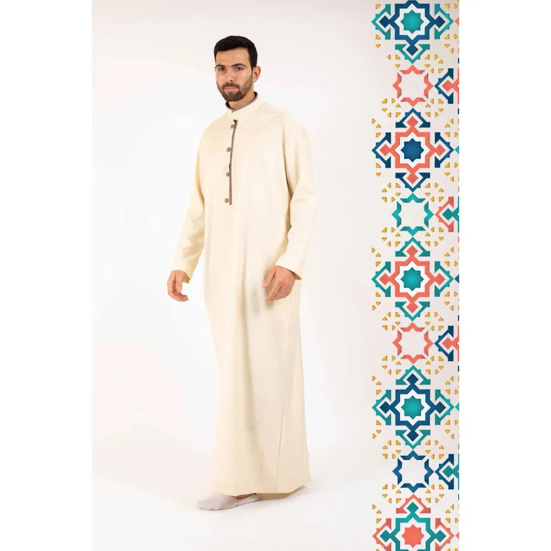 Thobe Jubba da Uomo Abbigliamento Islamico Caftano Musulmano Colletto alla Coreana