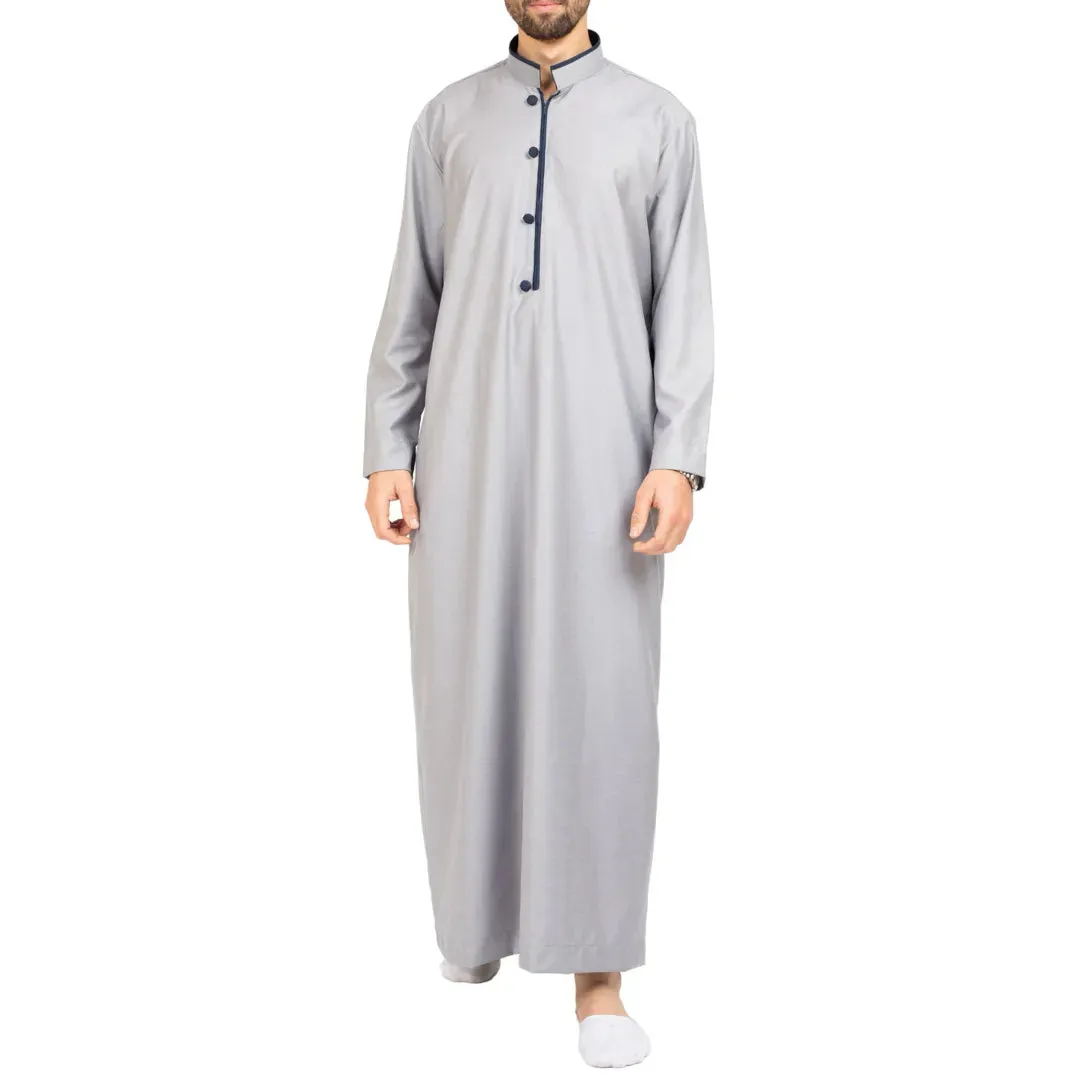 Thobe Jubba da Uomo Abbigliamento Islamico Caftano Musulmano Colletto alla Coreana
