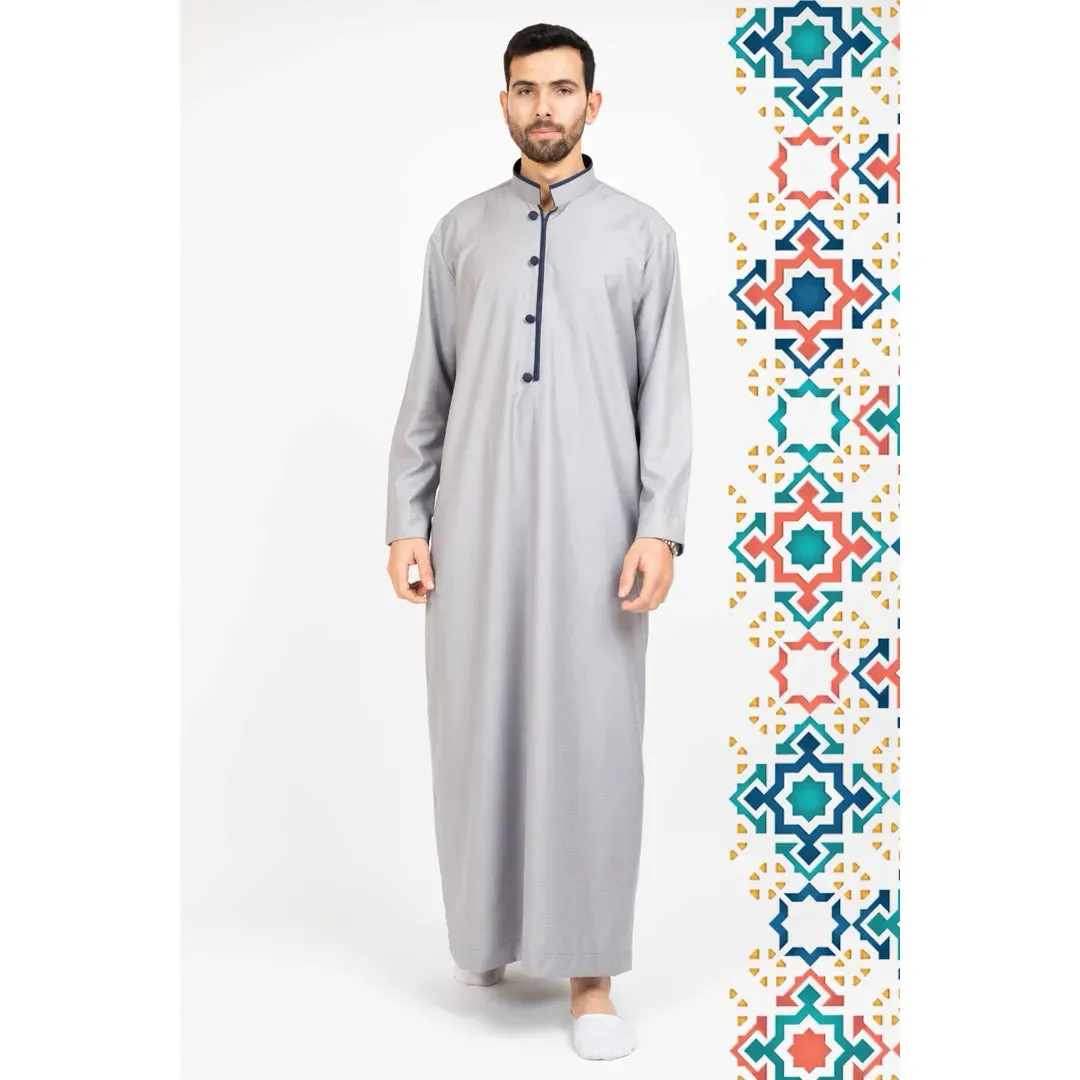 Thobe Jubba da Uomo Abbigliamento Islamico Caftano Musulmano Colletto alla Coreana