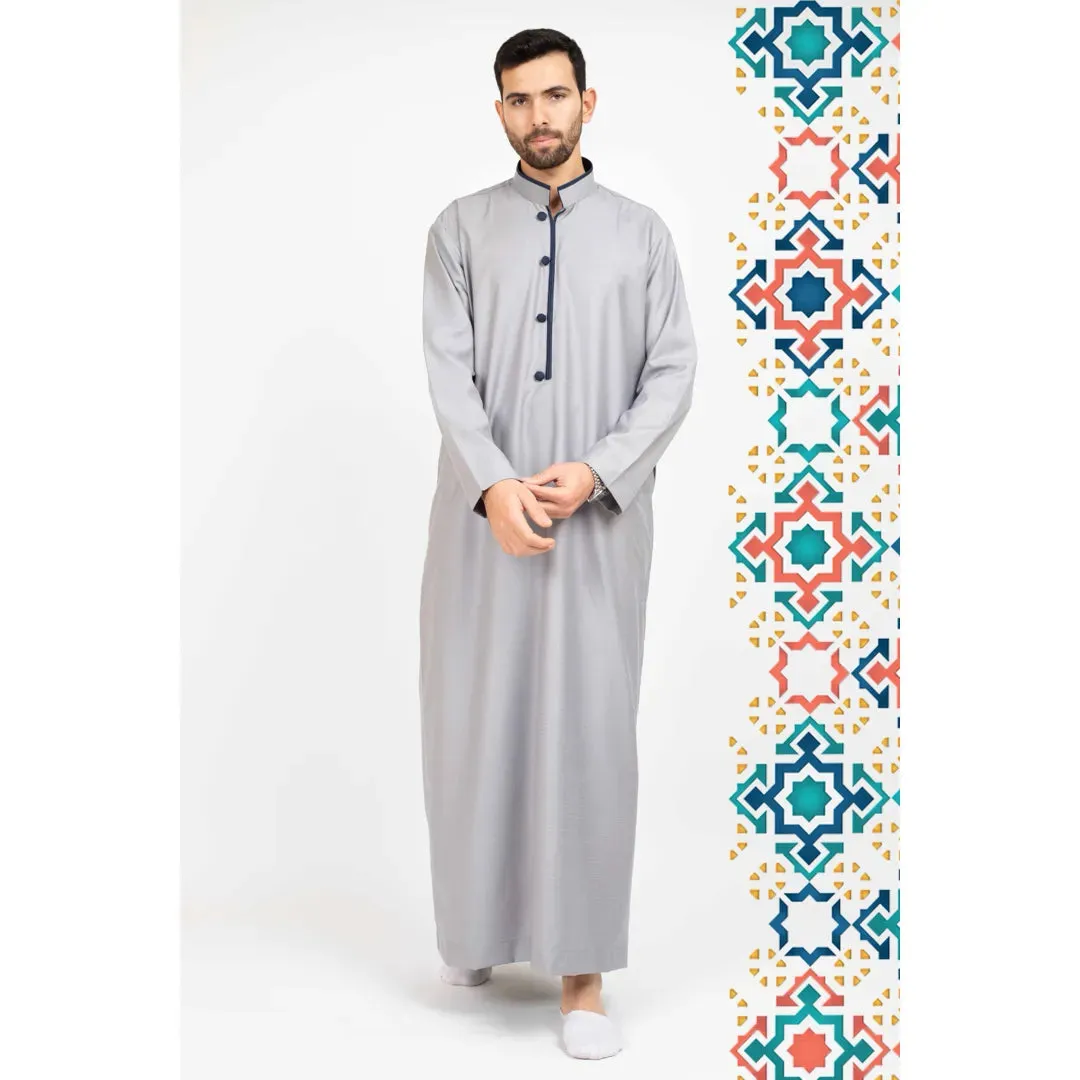 Thobe Jubba da Uomo Abbigliamento Islamico Caftano Musulmano Colletto alla Coreana