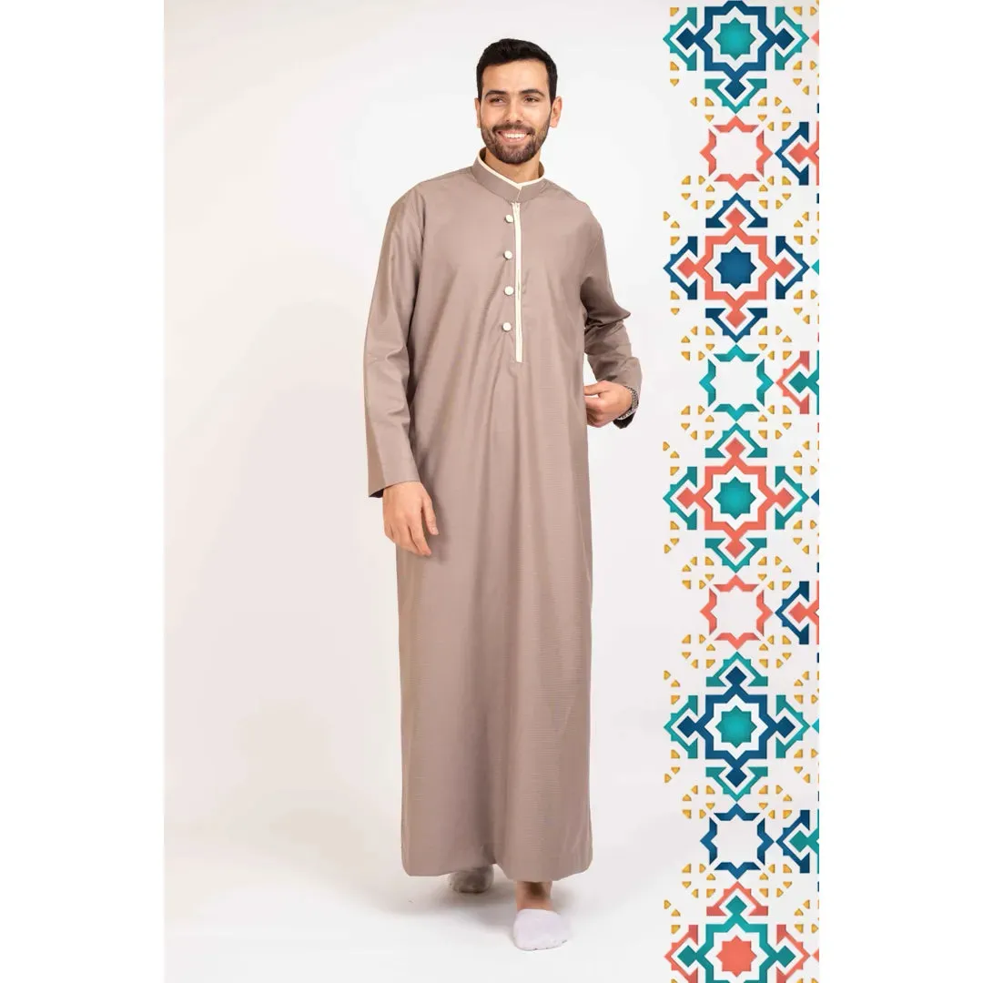 Thobe Jubba da Uomo Abbigliamento Islamico Caftano Musulmano Colletto alla Coreana