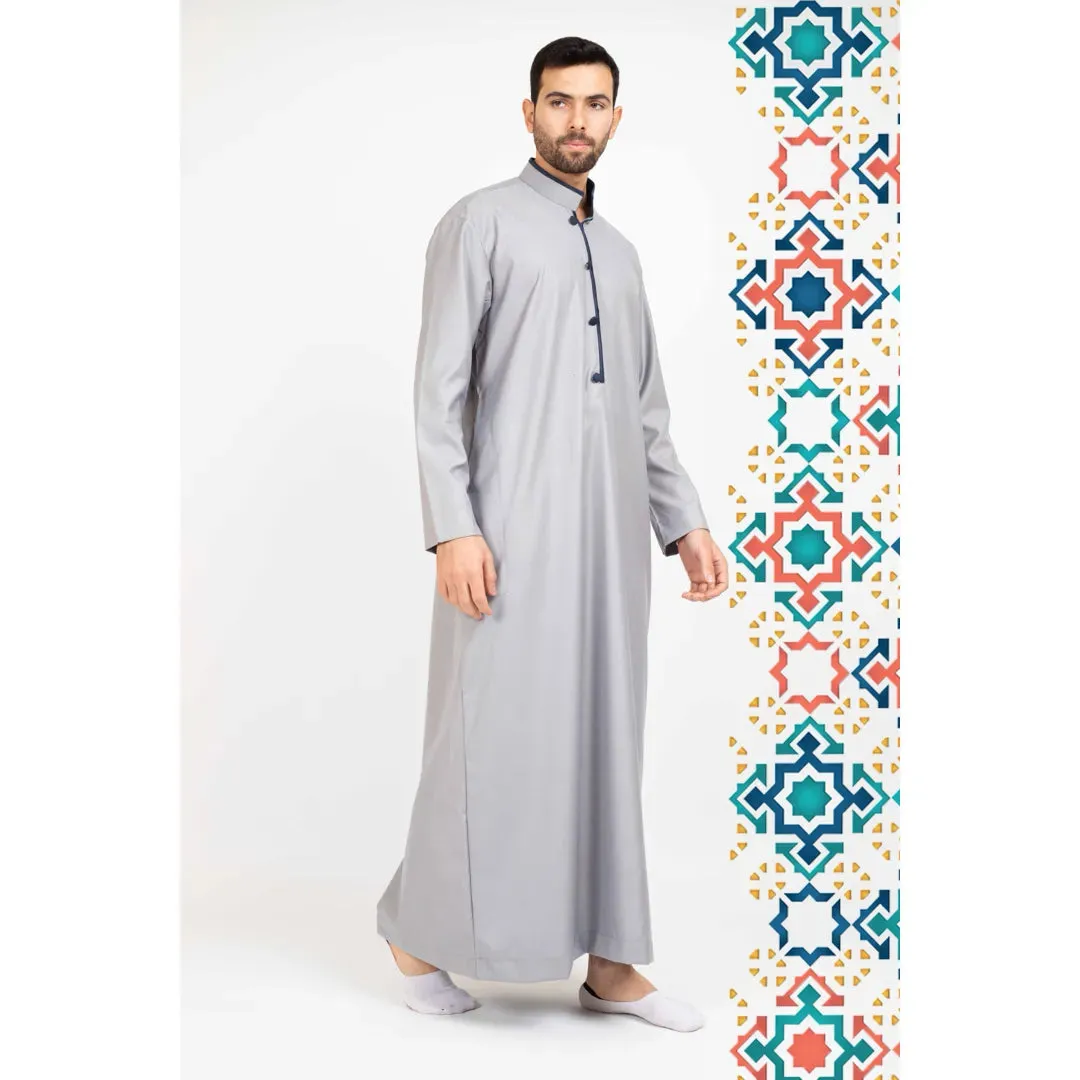 Thobe Jubba da Uomo Abbigliamento Islamico Caftano Musulmano Colletto alla Coreana