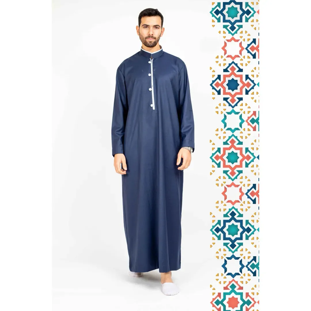 Thobe Jubba da Uomo Abbigliamento Islamico Caftano Musulmano Colletto alla Coreana