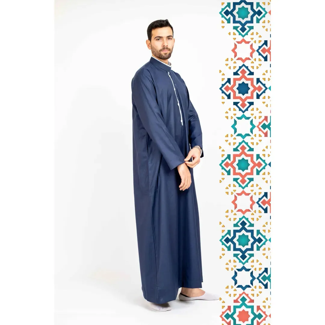 Thobe Jubba da Uomo Abbigliamento Islamico Caftano Musulmano Colletto alla Coreana