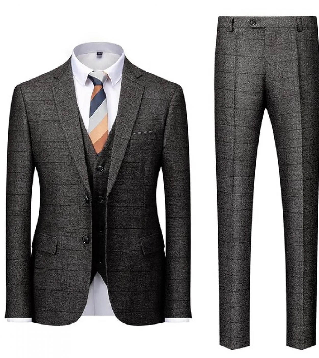 Tian Qiong Brand Grey Plaid Men Abiti da sposa Costume aderente Homme Mariage Tre pezzi Abito formale da lavoro Me