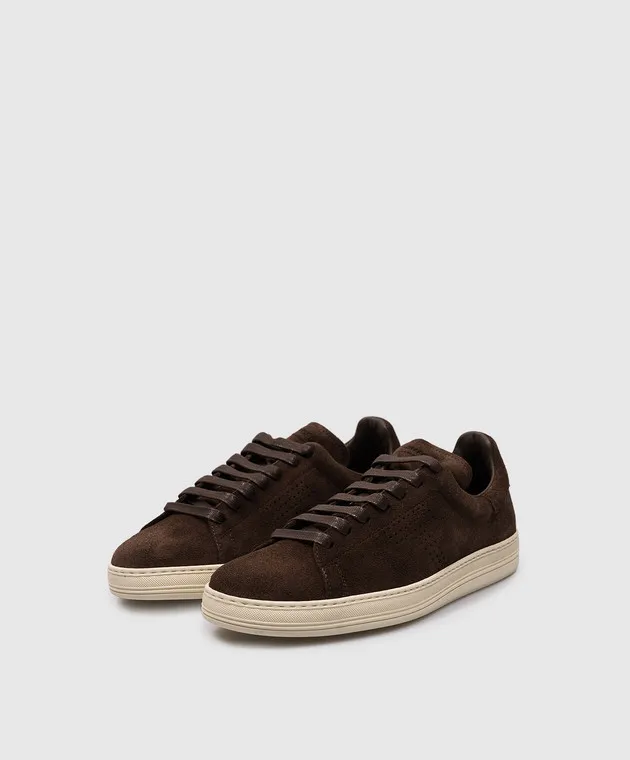 Tom Ford Scarpe da ginnastica in pelle scamosciata con logo WARWICK in marrone J1507LCL423N