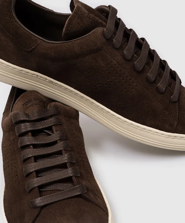 Tom Ford Scarpe da ginnastica in pelle scamosciata con logo WARWICK in marrone J1507LCL423N