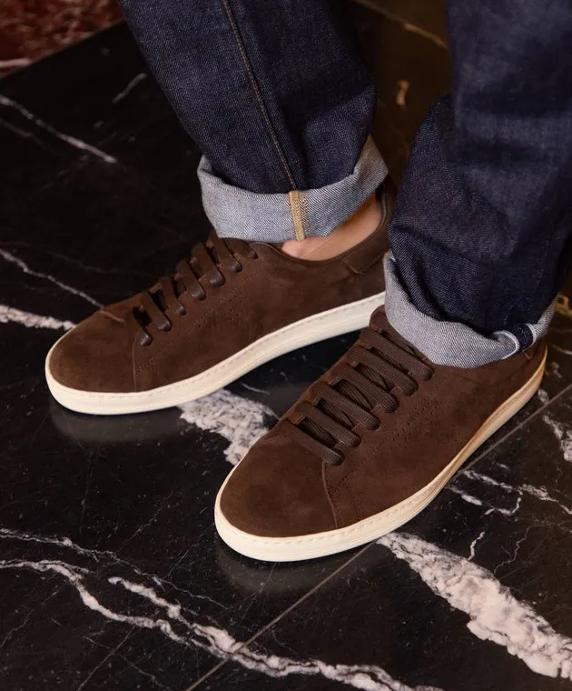 Tom Ford Scarpe da ginnastica in pelle scamosciata con logo WARWICK in marrone J1507LCL423N