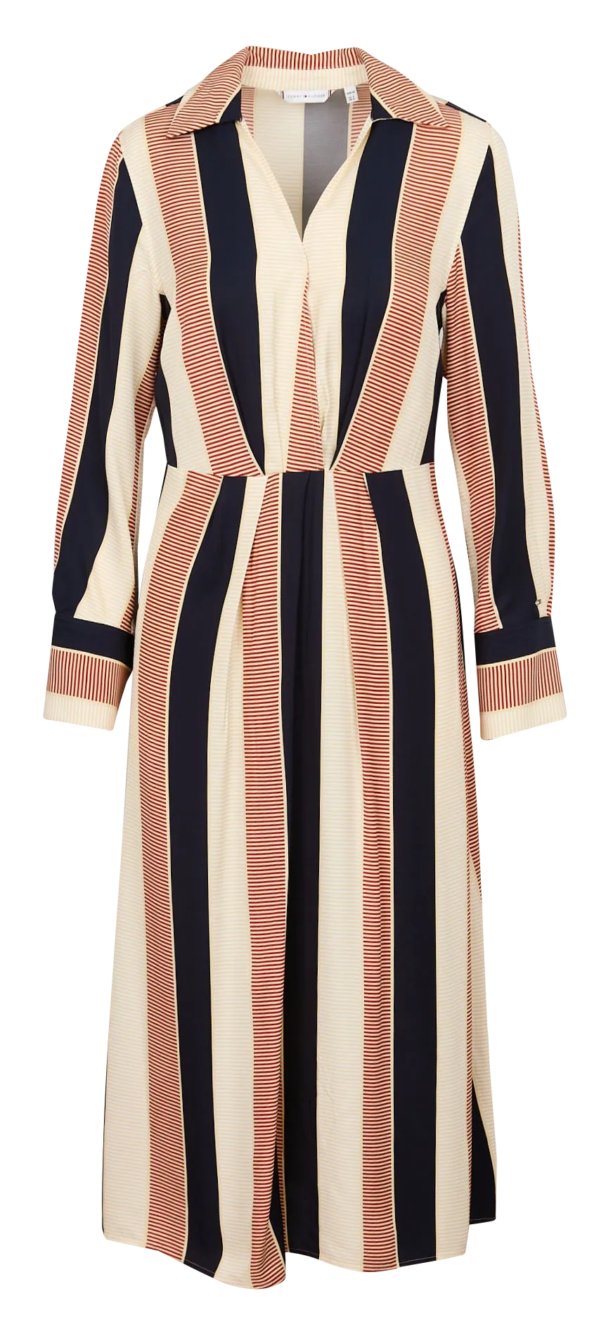  TOMMY HILFIGER   Abito midi a righe con colletto a camicia | Bianco
