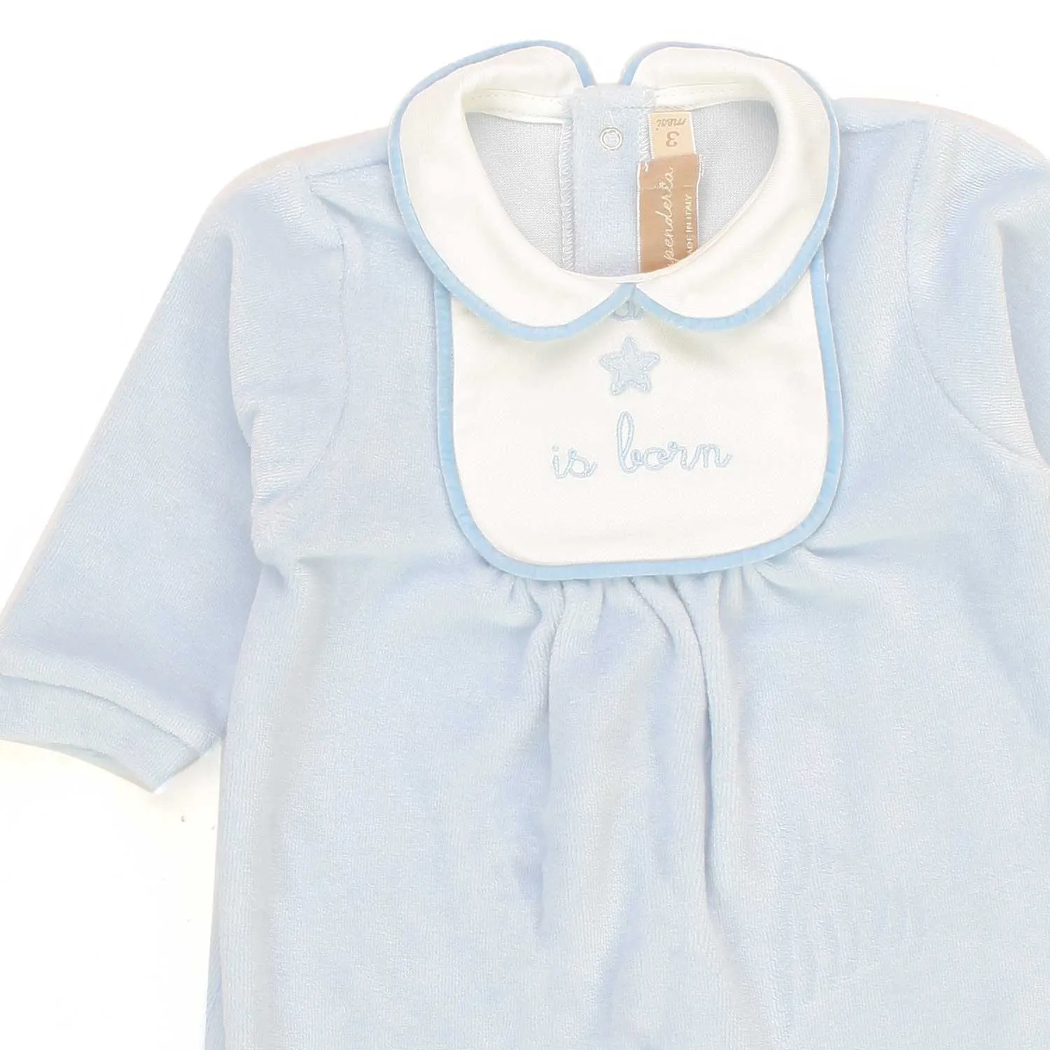 Tutina Celeste Con Ricamo A Mano Per Neonato