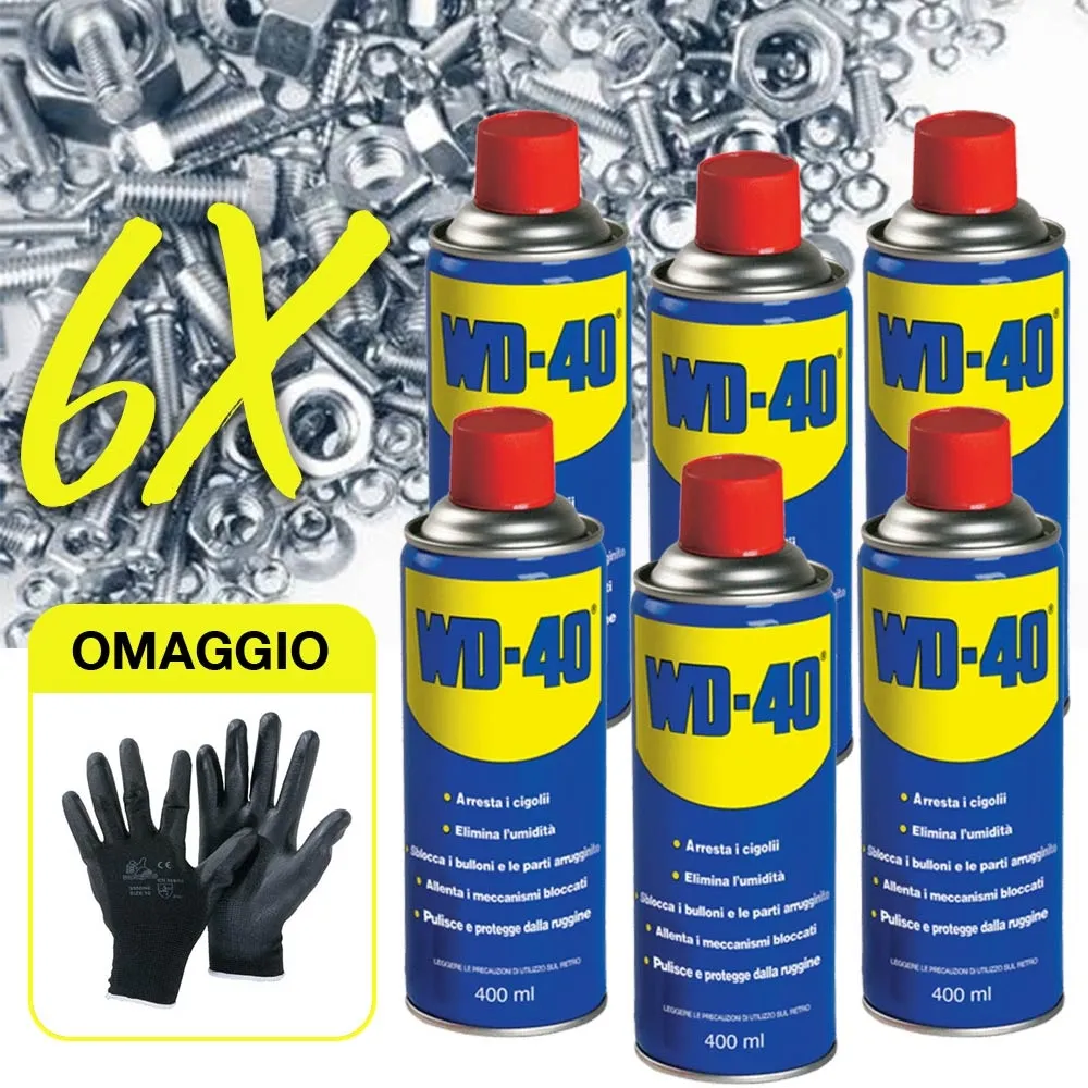 WD40 Sbloccante lubrificante 6 bombolette spray 400ml con OMAGGIO