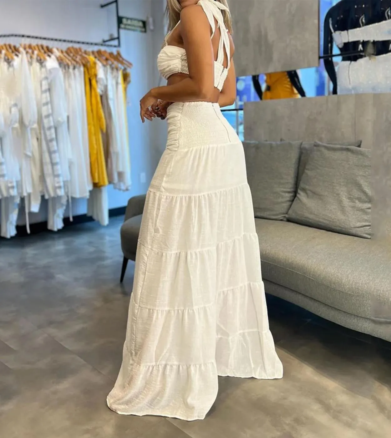 Wefads Set da due pezzi da donna Summer Solid One Shoulder Strappy pieghettato a vita alta Top Scava fuori la camicia con spacco
