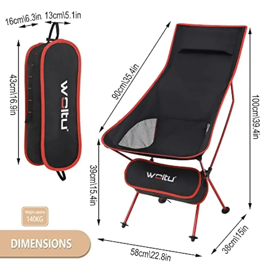 WOLTU CPS8133rt Sedia Pieghevole da Campeggio Pesce Impermeabile Portatile Carico 140KG Tessuto Oxford, Nero+Rosso 132909867