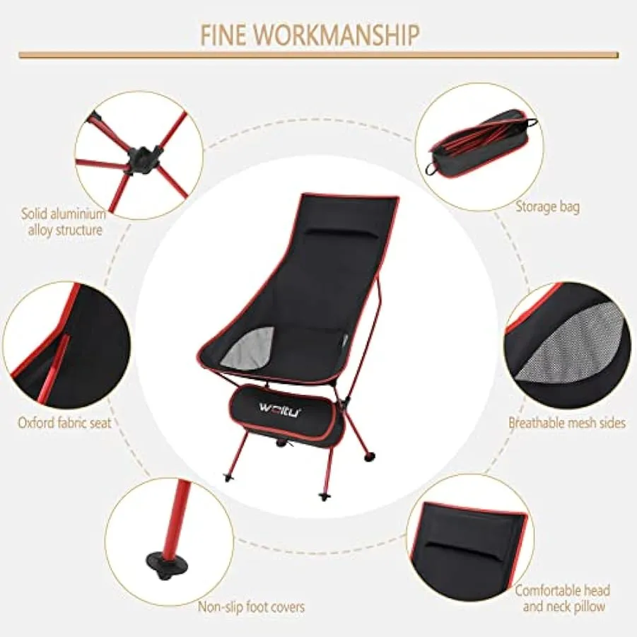 WOLTU CPS8133rt Sedia Pieghevole da Campeggio Pesce Impermeabile Portatile Carico 140KG Tessuto Oxford, Nero+Rosso 132909867