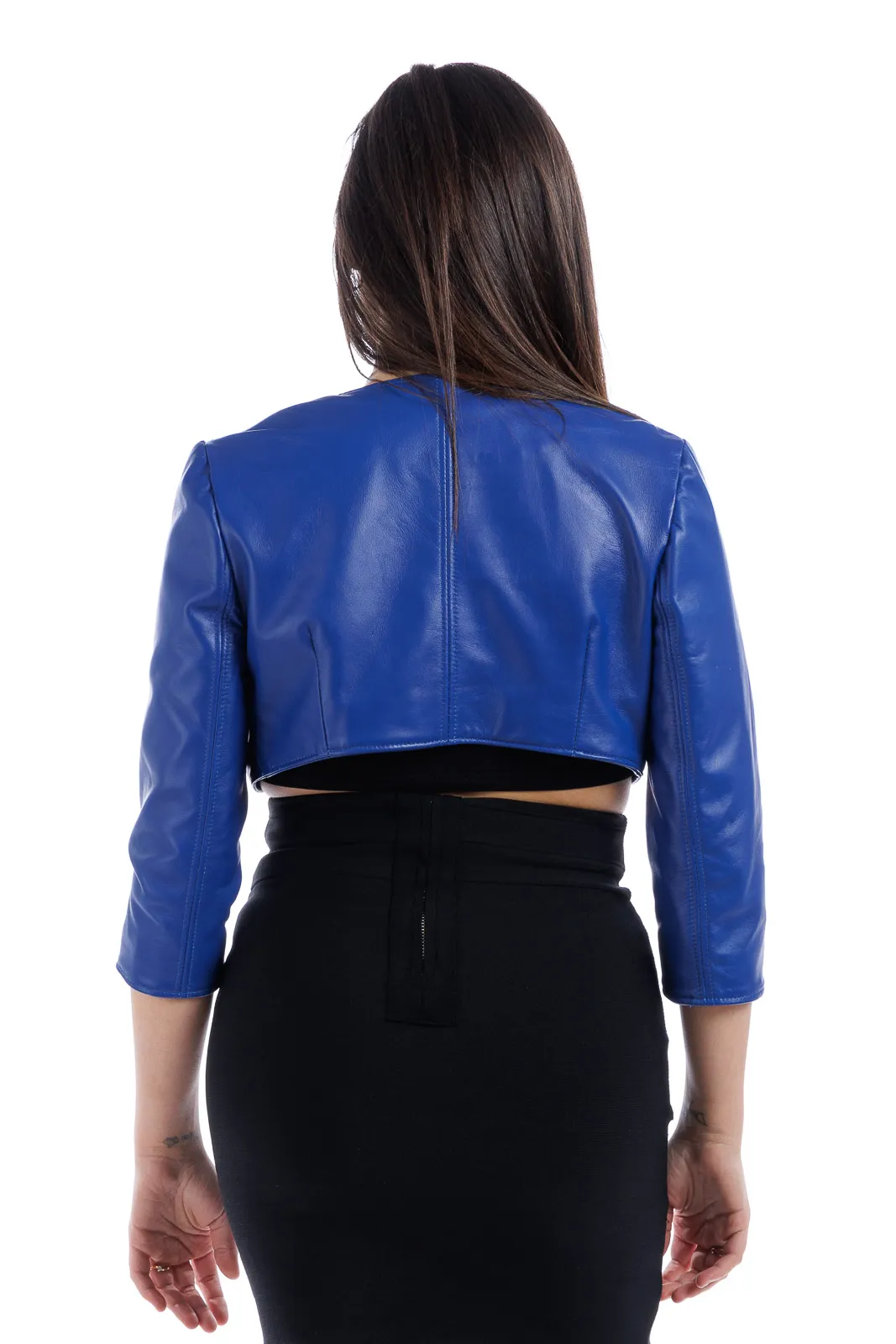 Women’s leather bodice with three-quarter sleeve blue