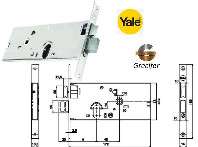 YALE 8600070080 MM.70 SERRATURA REVERSIB.C/FORO MANIGLIA