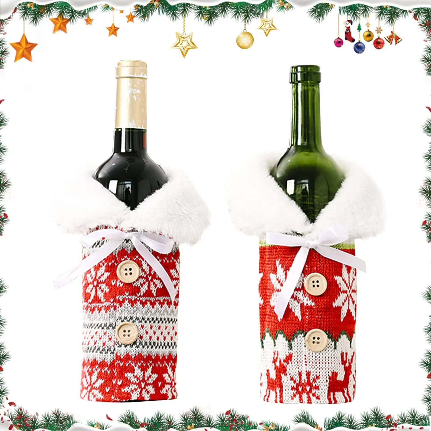 YISKY Coperchio Bottiglia Vino Natale, 2 PCS Natale Borsa Copri Bottiglia, Copri Bottiglia Vino Lavorato Maglia, Natalizio Copri