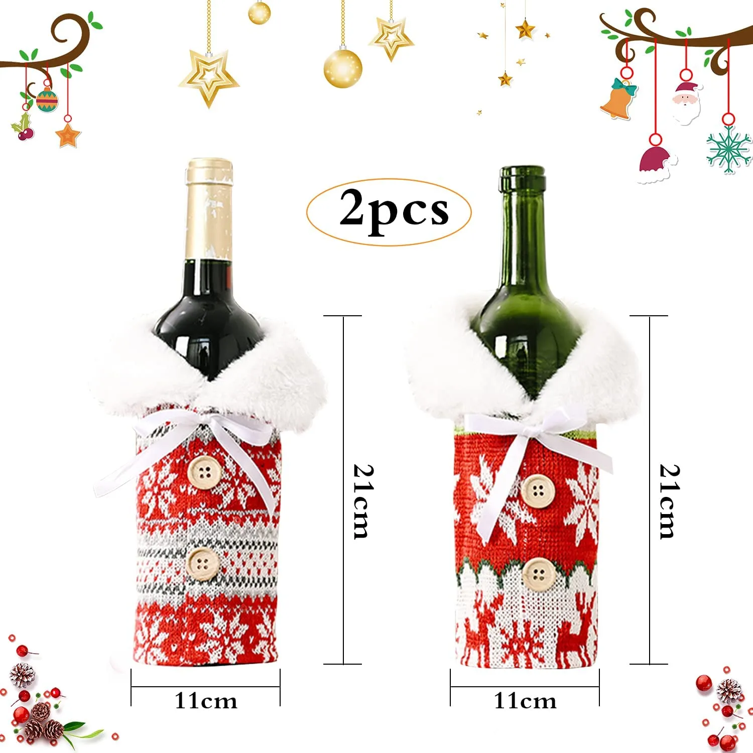 YISKY Coperchio Bottiglia Vino Natale, 2 PCS Natale Borsa Copri Bottiglia, Copri Bottiglia Vino Lavorato Maglia, Natalizio Copri