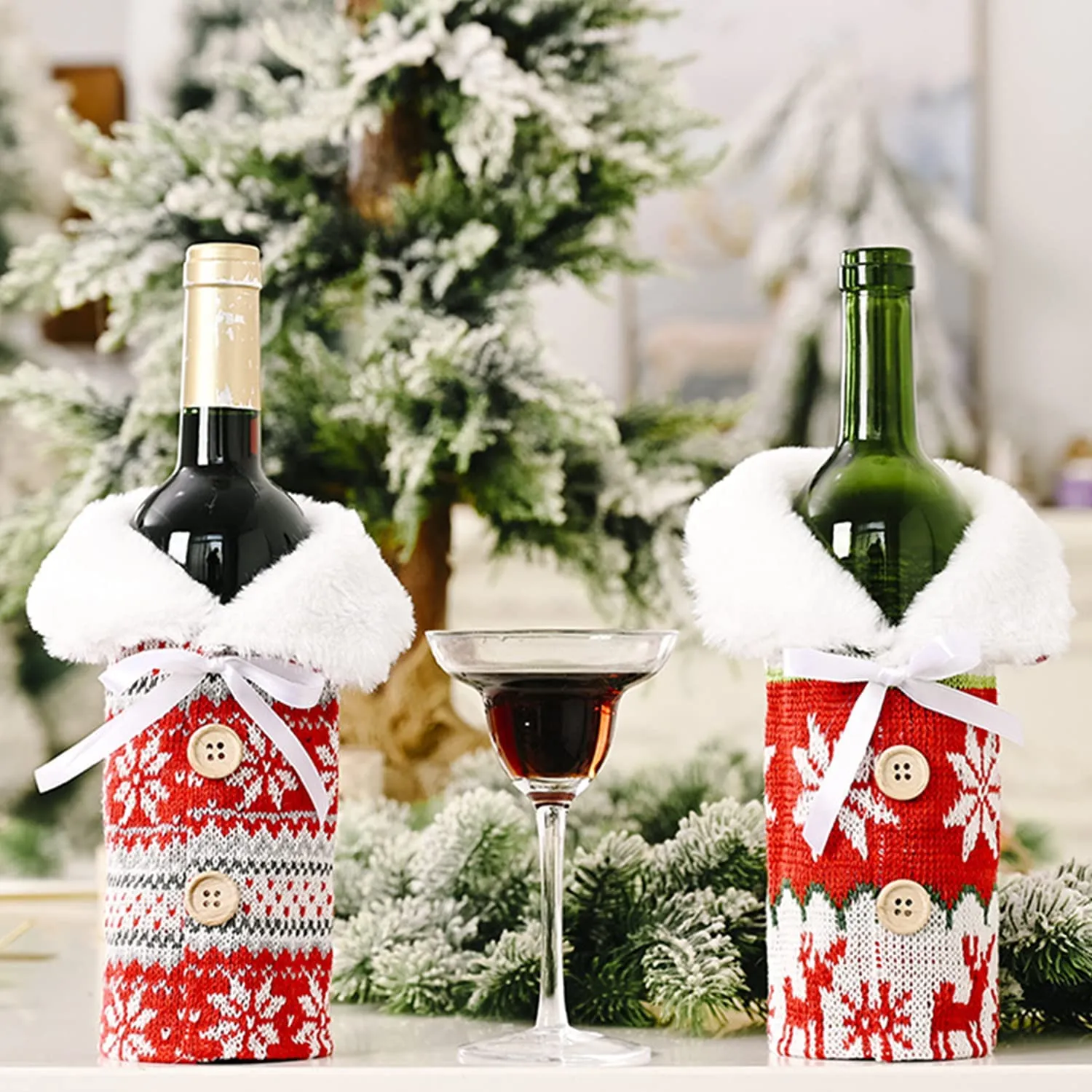 YISKY Coperchio Bottiglia Vino Natale, 2 PCS Natale Borsa Copri Bottiglia, Copri Bottiglia Vino Lavorato Maglia, Natalizio Copri