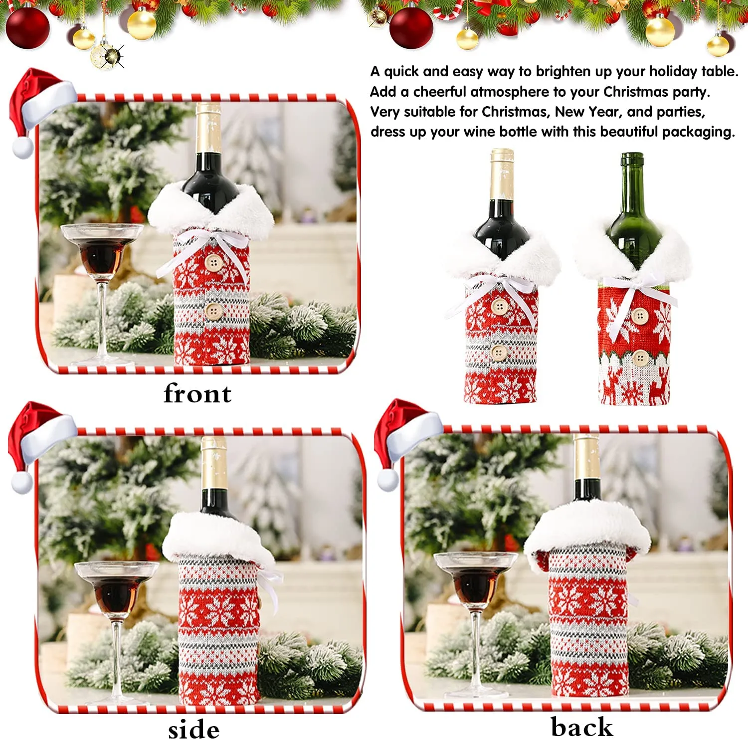 YISKY Coperchio Bottiglia Vino Natale, 2 PCS Natale Borsa Copri Bottiglia, Copri Bottiglia Vino Lavorato Maglia, Natalizio Copri