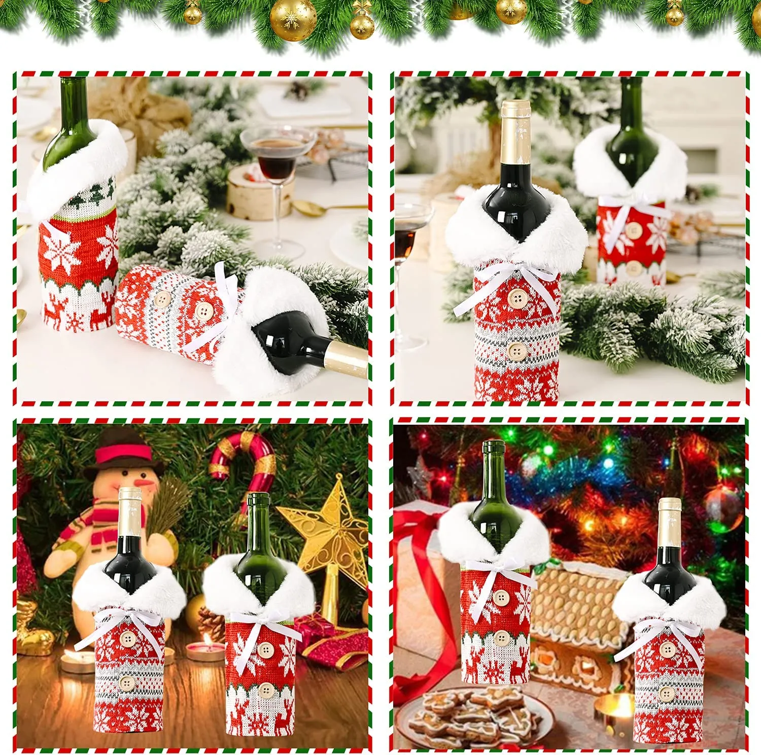 YISKY Coperchio Bottiglia Vino Natale, 2 PCS Natale Borsa Copri Bottiglia, Copri Bottiglia Vino Lavorato Maglia, Natalizio Copri