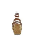Zeppa Emanuèlle Vee SANDALO CON FIORE in pelle e raffia cuoio e beige
