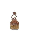Zeppa Emanuèlle Vee SANDALO CON FIORE in pelle e raffia cuoio e beige